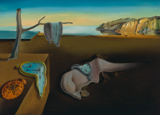 Salvador Dalí, The Persistence of Memory, melting clocks in a landscape.
